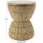 Tavolino d'appoggio in Rattan Intrecciato a Mano con Piano in Legno e Struttura Nera - Marrone Chiaro o Marrone - Roche River Decor